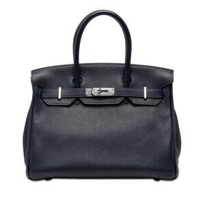 Hermes Clemence Birkin 30 Retourne Handbag Blue Nuit Rose Pourpre